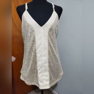 NWT Sequin Tank Top Champagne Silver Sparkly Cami Party Holiday Medium